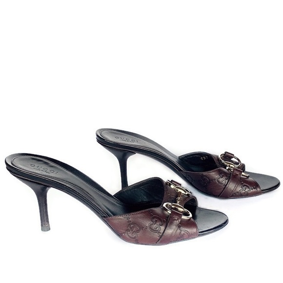 Gucci GG Leather Horsebit Slide Heels 7.5B - Picture 3 of 6